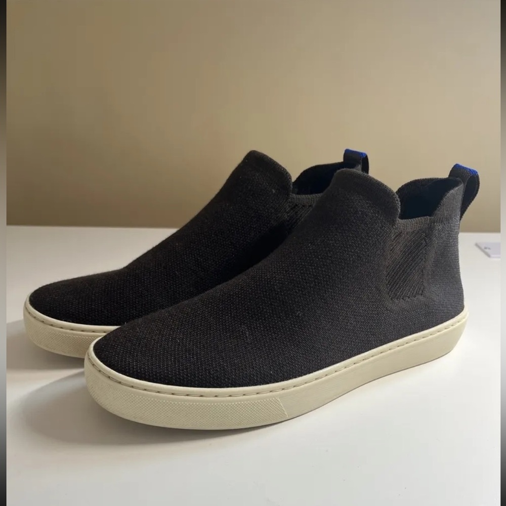 Rothy's Chelsea Black Solid Knit Fabric Womens 8.5 Pull On Sneaker Ankle Boots